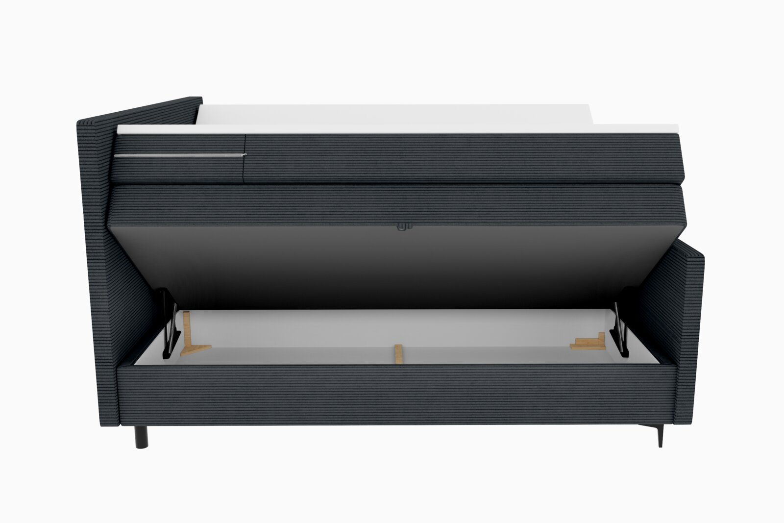 Boxspringbett mit geöffnetem Stauraum, Vorderansicht
