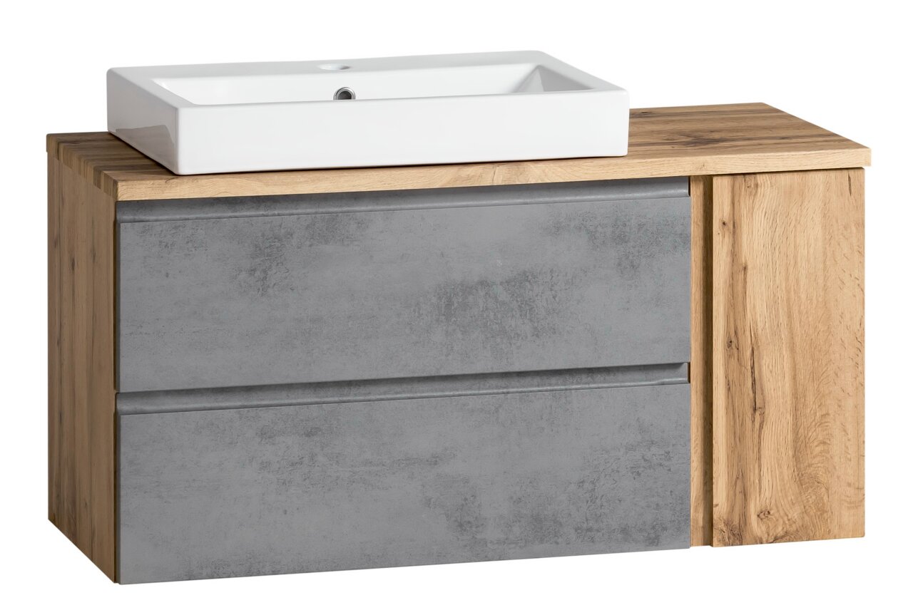 Waschtisch-Set 105 cm in moderner Holz- und Betonoptik, Frontalansicht