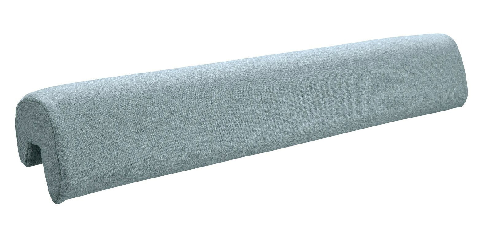 Seitliche Ansicht eines grauen Kopfschutzes in länglicher Form.