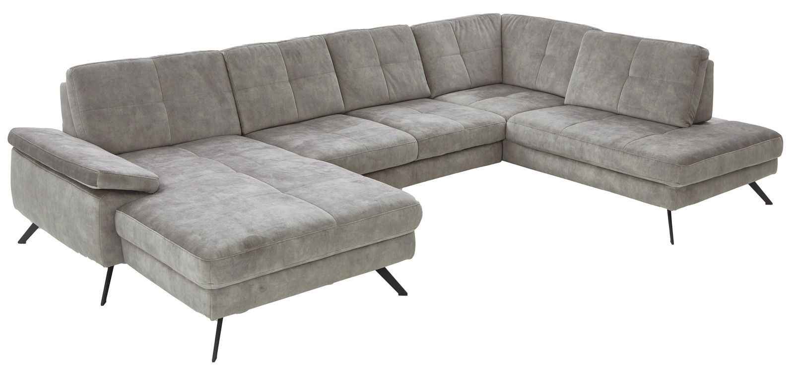 Beldomo System Ecksofa MAGGIA Graue Polsterrundecke in L-Form mit modernen schwarzen Beinen, seitliche Perspektive