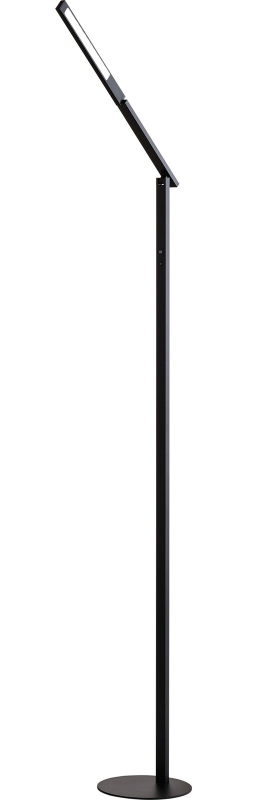 Schwarze Stehleuchte mit schlankem, modernem Design, seitliche Perspektive