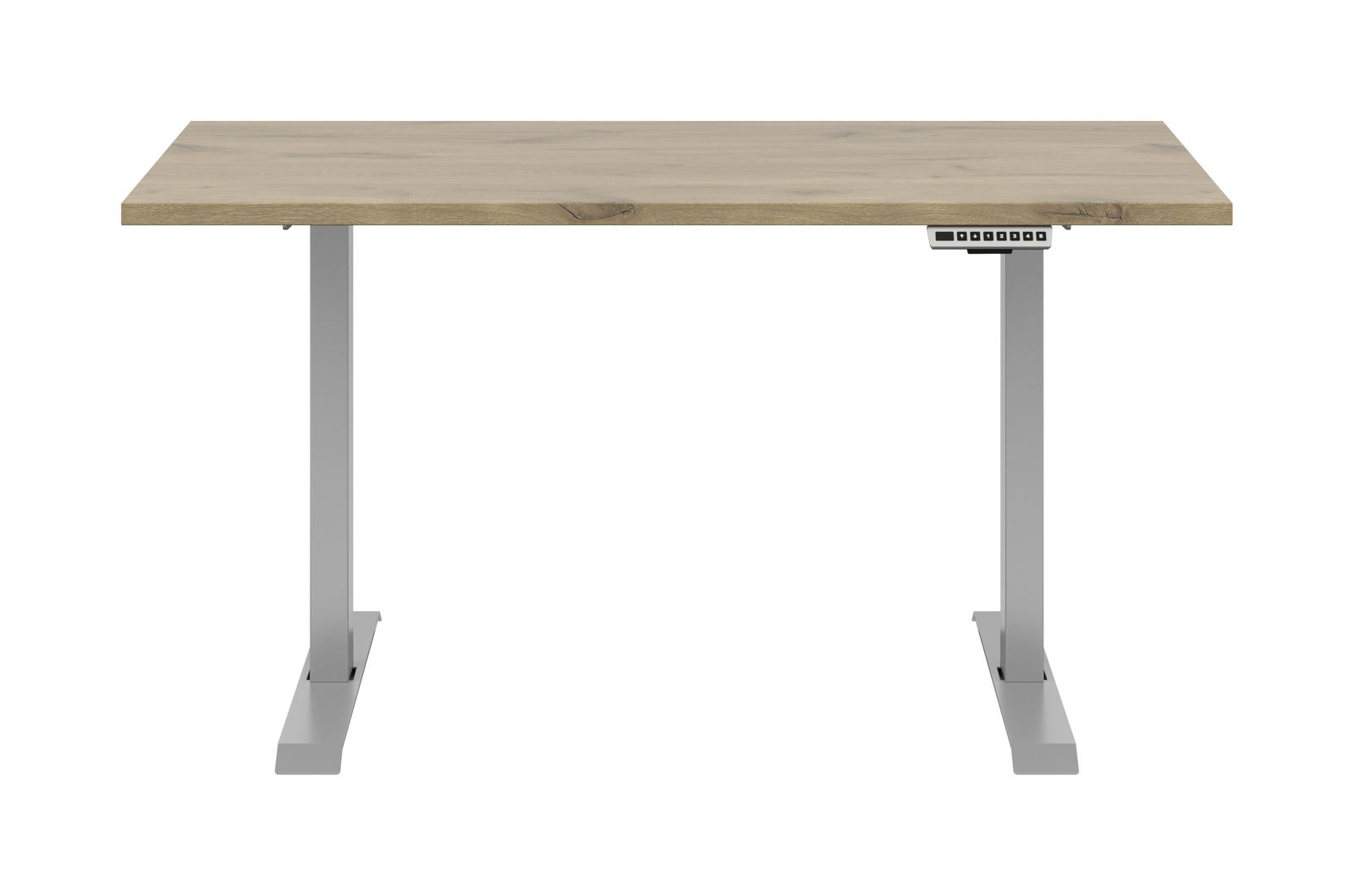 Voleo E-Schreibtisch CONNECT Moderner E-Schreibtisch mit Holzplatte und grauem Metallgestell, Frontalansicht