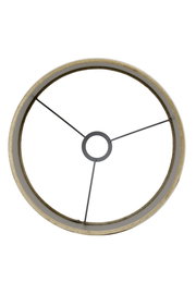 Draufsicht auf einen runden Lampenschirm mit Metallstreben, beige Farbe.