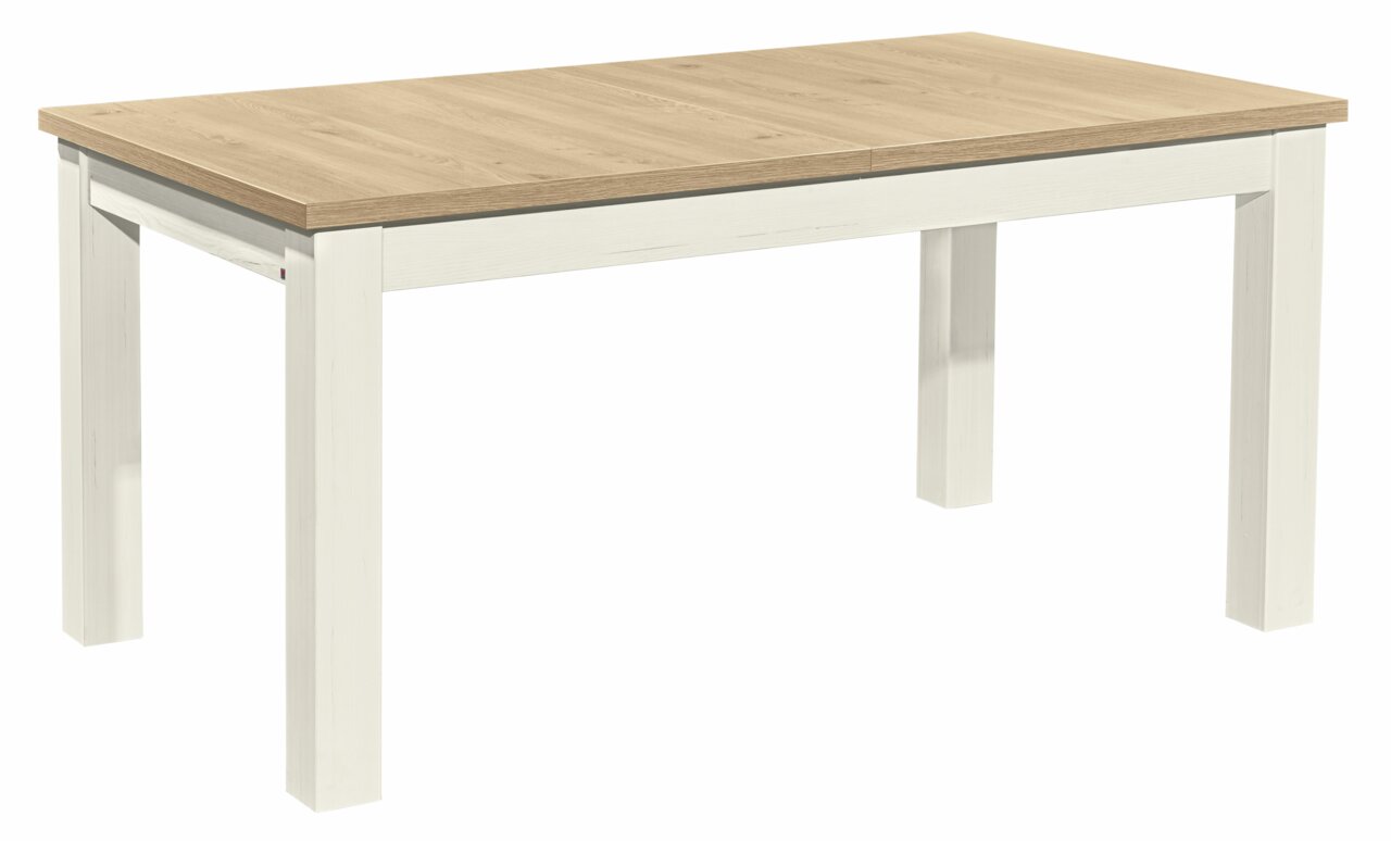 Set one by Musterring Esstisch SET ONE YORK Rechteckiger Esstisch mit heller Holzplatte und weißen Beinen, seitliche Perspektive