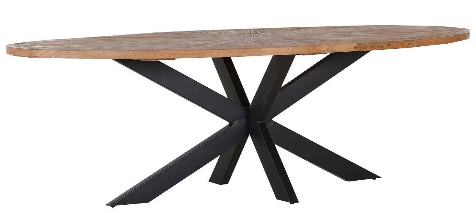 Z2 Esstisch ATTENZIONE Moderner Esstisch mit ovaler Holzplatte und schwarzem Metallgestell, seitliche Perspektive