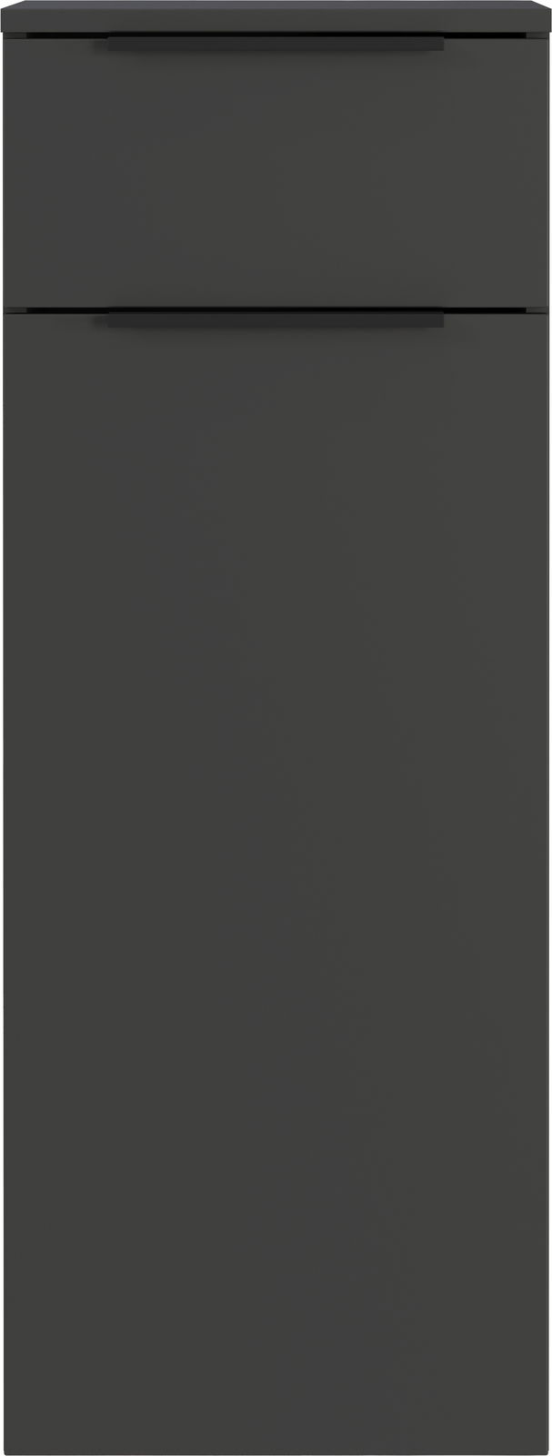 Schwarzer Schrank mit zwei Schubladen, Frontalansicht