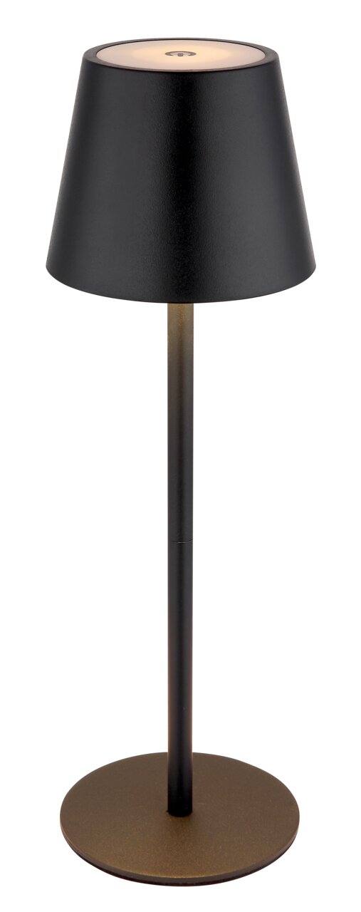 Globo Lighting Tischleuchte 3 in 1 VANNIE Schwarze Akku-Tischleuchte VANNIE 3 in 1 mit konischem Schirm, seitliche Perspektive