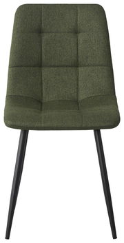 Grüner Stuhl mit gepolsterter Sitzfläche und schwarzen Beinen, Frontalansicht