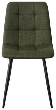 Grüner Stuhl mit gepolsterter Sitzfläche und schwarzen Beinen, Frontalansicht