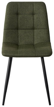 Grüner Stuhl mit gepolsterter Sitzfläche und schwarzen Beinen, Frontalansicht