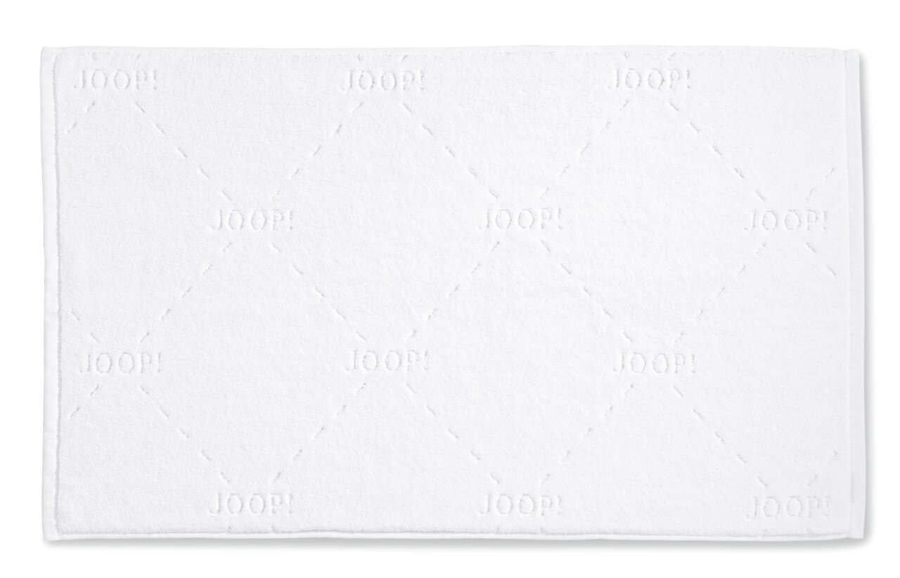 JOOP! Badteppich 55 x 85 cm J! DASH Weißer Badteppich 55 x 85 cm mit eingeprägtem 'JOOP!' Muster, Draufsicht