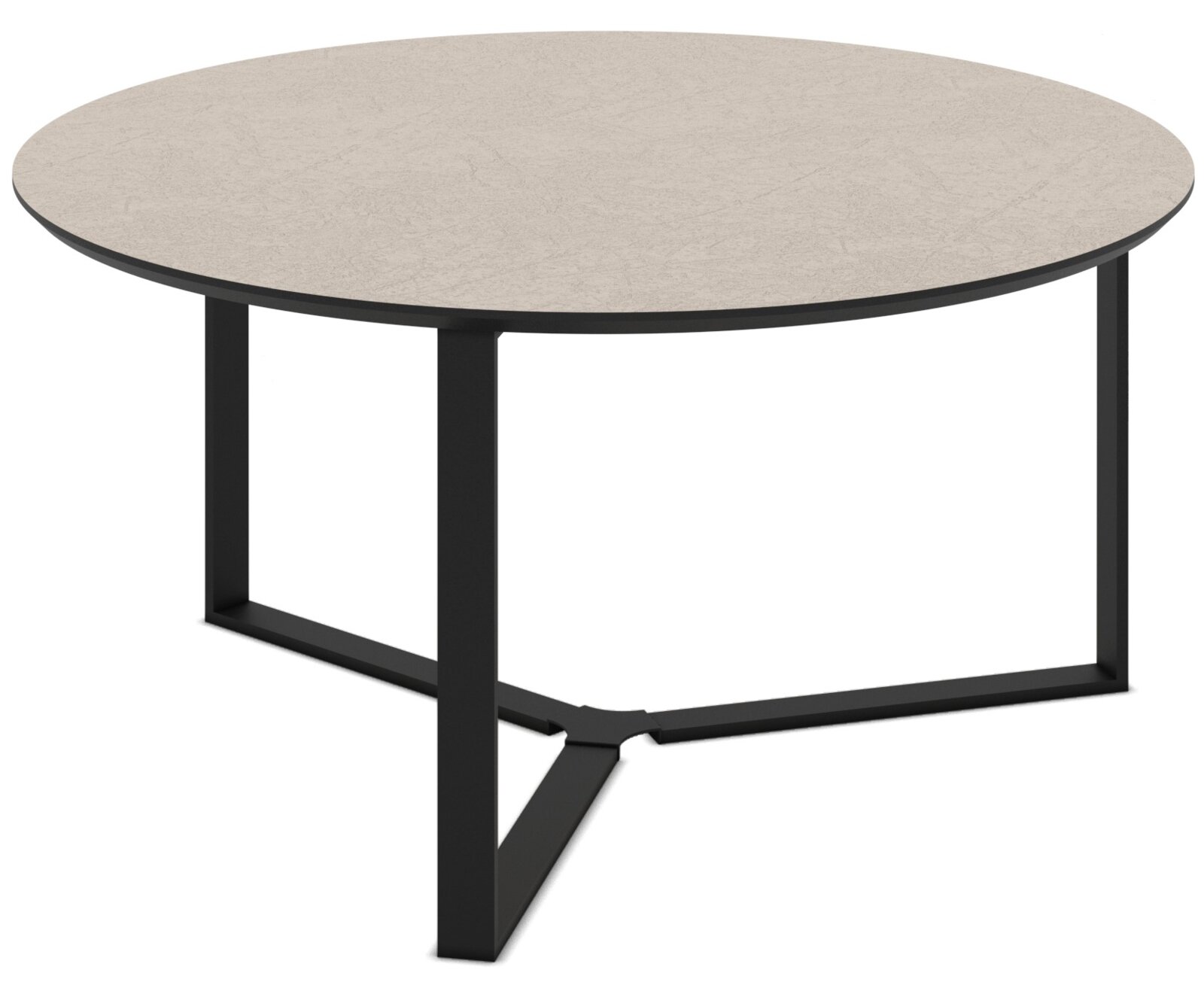Z2 Couchtisch 2er Set MASSA Runder Esstisch mit hellgrauer, steinoptischer Tischplatte und schwarzem Metallgestell in Rahmenform, freigestellt auf weißem Hintergrund, Ansicht leicht von oben in schräger Frontperspektive.