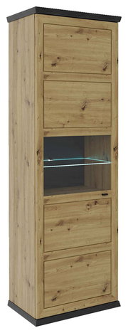 Holzvitrine mit Glaseinsatz, seitliche Perspektive
