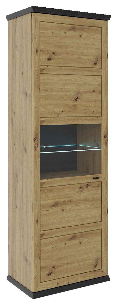 Holzvitrine mit Glaseinsatz, seitliche Perspektive