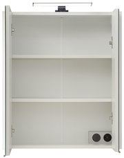 Offener Spiegelschrank mit zwei Einlegeböden und integrierter Beleuchtung, Frontalansicht