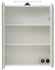 Offener Spiegelschrank mit zwei Einlegeböden und integrierter Beleuchtung, Frontalansicht