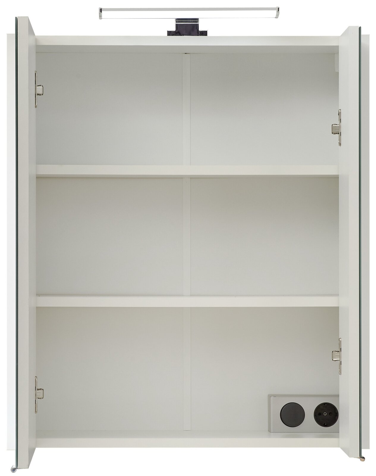 XORA Spiegelschrank Offener Spiegelschrank mit zwei Einlegeböden und integrierter Beleuchtung, Frontalansicht