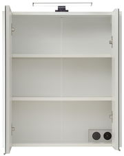 Offener Spiegelschrank mit zwei Einlegeböden und integrierter Beleuchtung, Frontalansicht