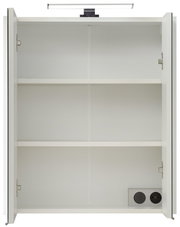 Offener Spiegelschrank mit zwei Einlegeböden und integrierter Beleuchtung, Frontalansicht