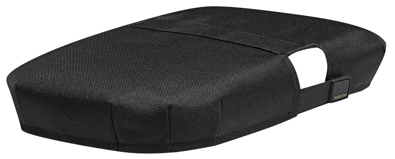 Schwarze Abdeckung für einen kleinen Korb, seitliche Perspektive