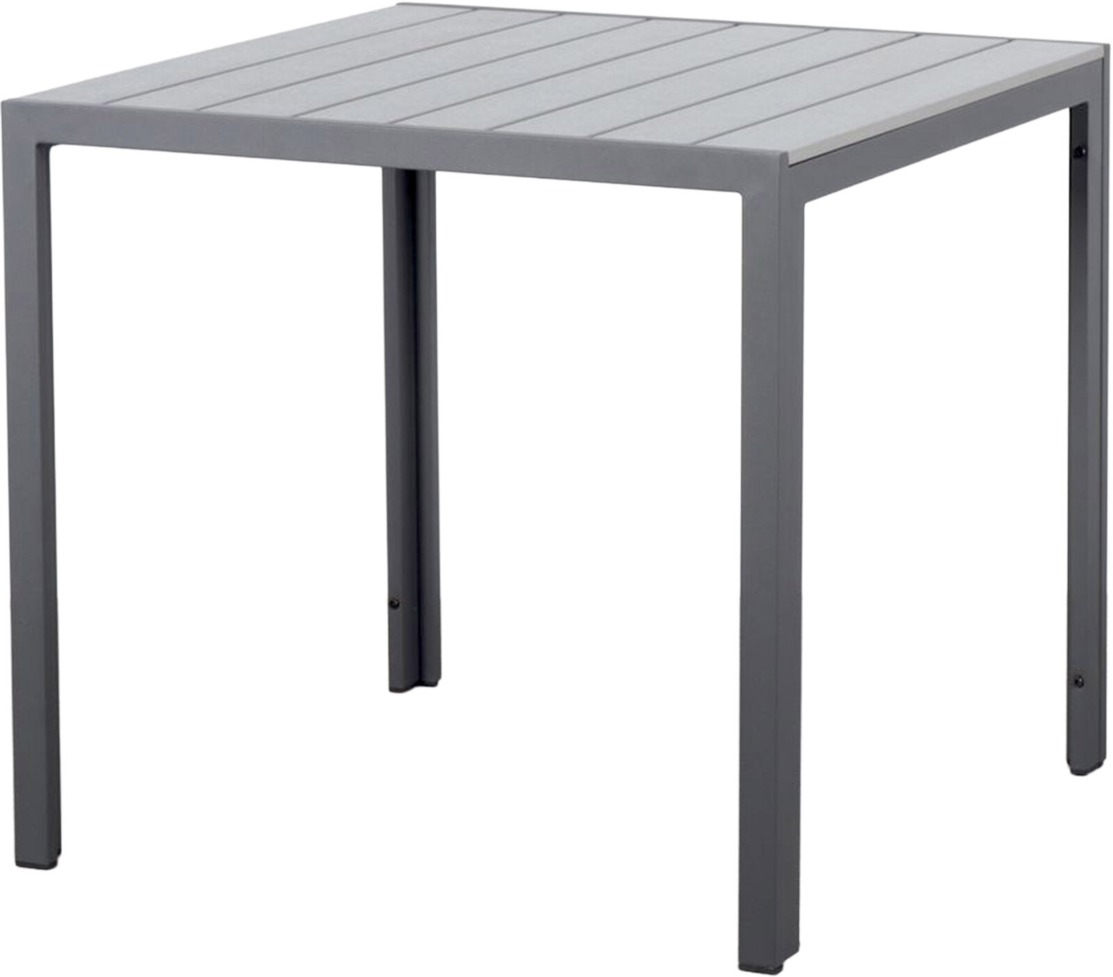 Ambia Garden Gartentisch 80x80 VALENCIA Moderner quadratischer Gartentisch 80x80 cm aus Metall in seitlicher Perspektive