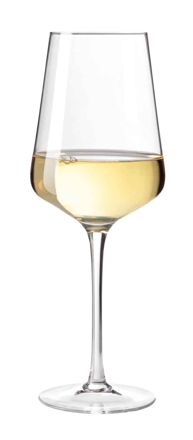 Leonardo Weißweinglas PUCCINI Weißweinglas Puccini 560ml, gefüllt mit Weißwein, seitliche Ansicht