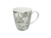 Graue Tasse mit floralem Muster, seitliche Perspektive