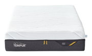 Matratze von vorne, TEMPUR Pro Modell, mit weißem Bezug und grauem Rand, mittelfest.