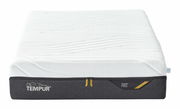 Matratze von vorne, TEMPUR Pro Modell, mit weißem Bezug und grauem Rand, mittelfest.