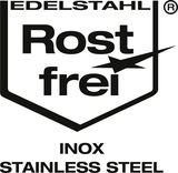 Logo für Edelstahl, rostfrei, aus der Vorderansicht.