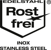 Logo voor roestvrij staal, gezien van voren.