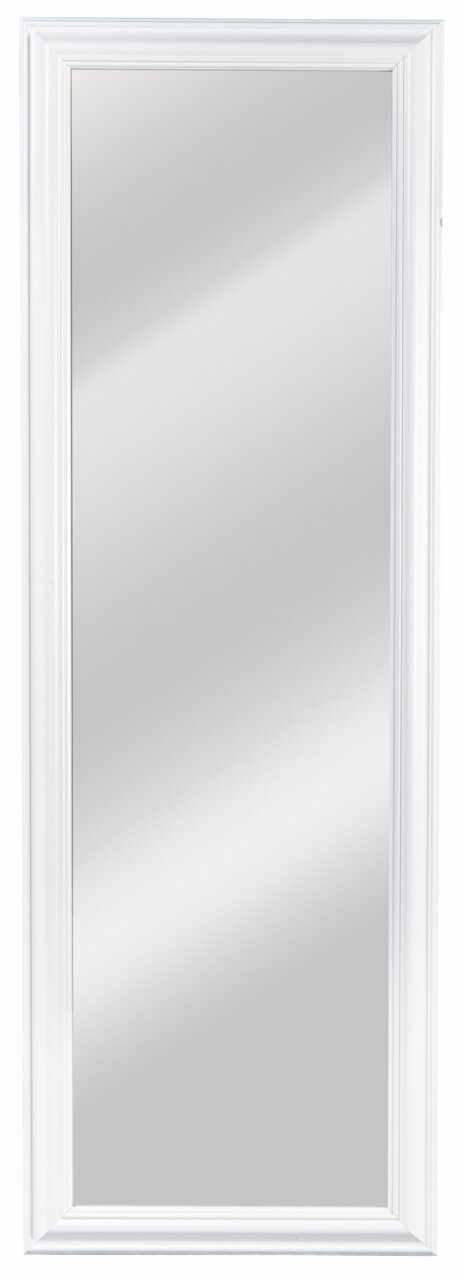 Rechteckiger Spiegel mit weißem Rahmen, ca. 50x150 cm, Frontalansicht.