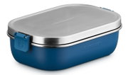 Lunchbox 900ml in tiefem Blau mit Edelstahl-Deckel, seitliche Perspektive