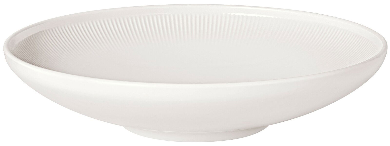 Weißer Suppenteller Afina 25cm mit feiner Rillenstruktur, seitliche Perspektive