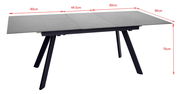 Moderner Esstisch mit ausziehbarer Tischplatte, seitliche Perspektive, Maße: 80cm x 90cm x 76cm