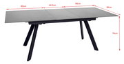 Moderner Esstisch mit ausziehbarer Tischplatte, seitliche Perspektive, Maße: 80cm x 90cm x 76cm
