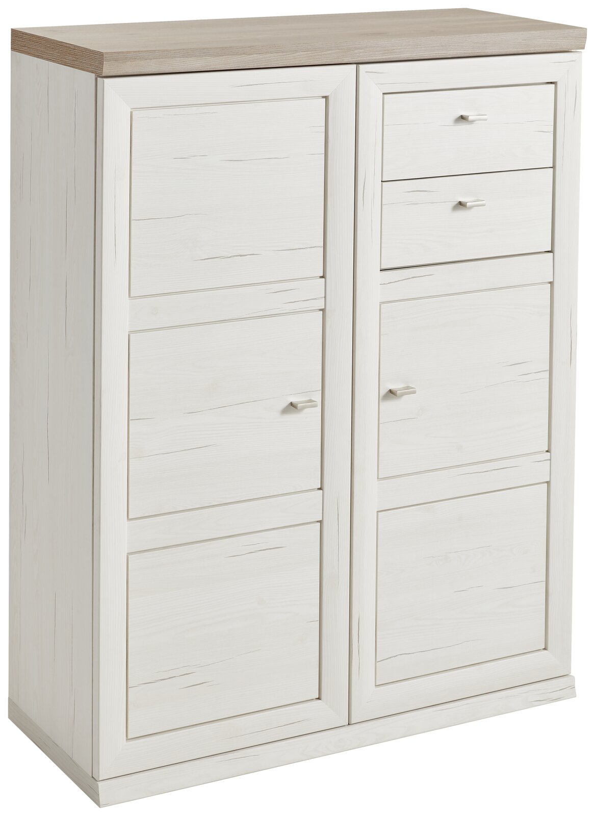 Hom´in Aktenkommode 3OH breit CAMRON Weiße Aktenkommode mit mehreren Schubladen und Türen, seitliche Perspektive