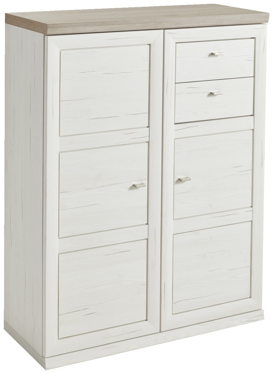 Hom´in Aktenkommode 3OH breit CAMRON Weiße Aktenkommode mit mehreren Schubladen und Türen, seitliche Perspektive