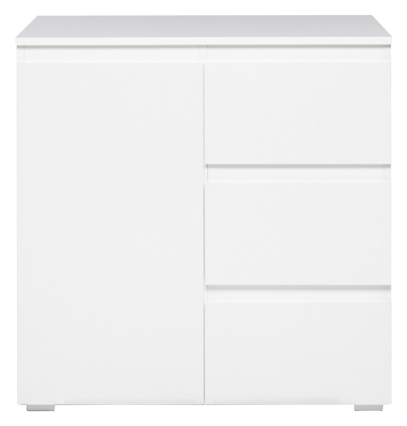 Z2 Kommode IMAGE Weiße Kommode mit einer Tür und drei Schubladen, frontale Ansicht