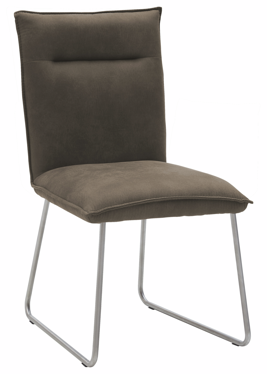 Valnatura Stuhl SCALA Moderner Stuhl mit braunem Polster und Metallbeinen, seitliche Perspektive