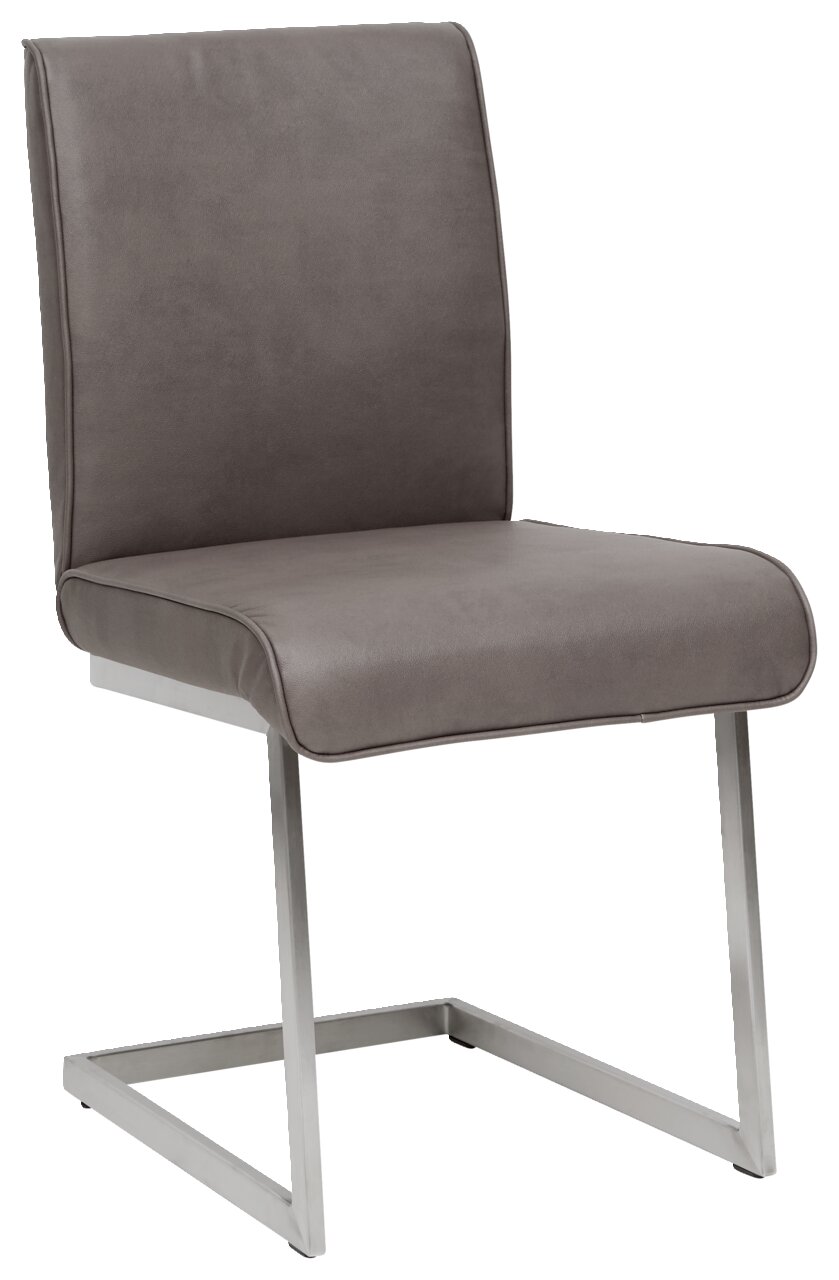 Dieter Knoll Freischwinger-Stuhl PLAY Freischwinger-Stuhl in seitlicher Perspektive mit grauem Polster und Metallgestell