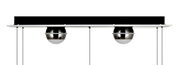 Moderne LED-hanglamp met twee bolvormige, verchroomde lampenkappen, zijaanzicht