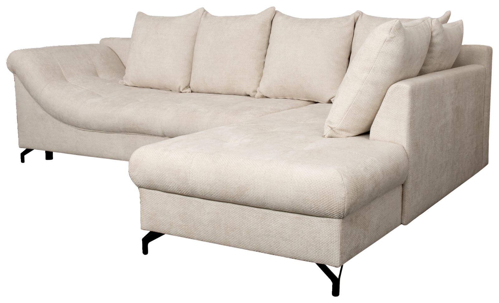 Beiges Ecksofa METZ mit Ottomane rechts, Perspektive von vorne rechts