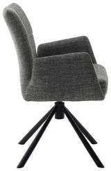 Grauer Sessel mit Stoffbezug und schwarzem Metallgestell, Seitenansicht