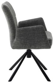 Grauer Sessel mit Stoffbezug und schwarzem Metallgestell, Seitenansicht