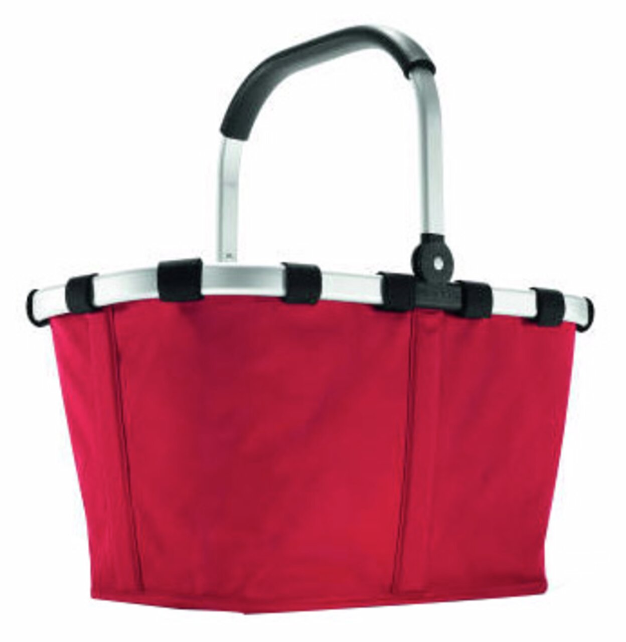 Rote Einkaufstasche mit Aluminiumgriff, seitliche Perspektive
