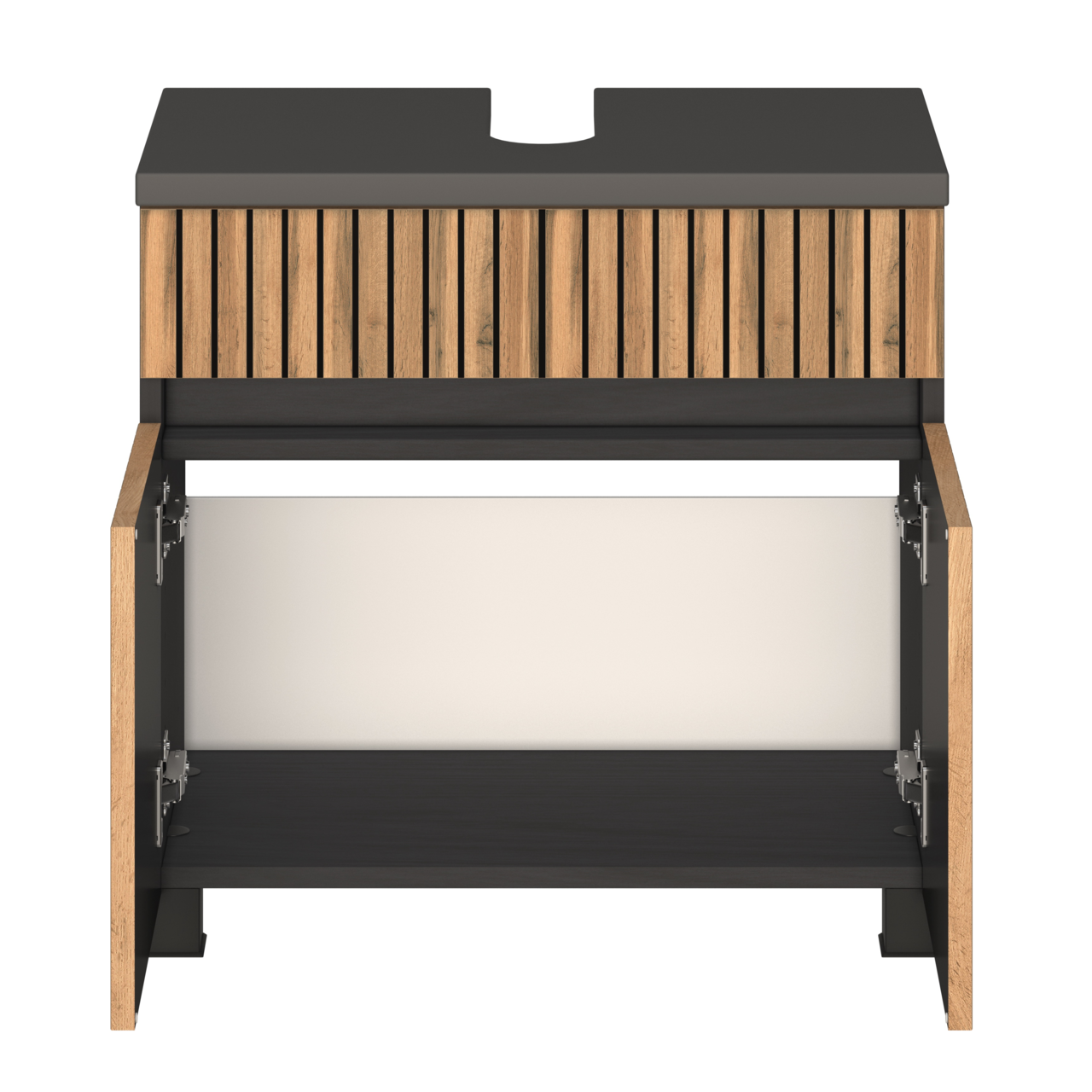 XORA Waschbeckenunterschrank HANOI Waschbeckenunterschrank aus Holz mit offenen Türen, Frontansicht