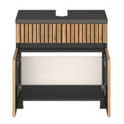 Waschbeckenunterschrank aus Holz mit offenen Türen, Frontansicht