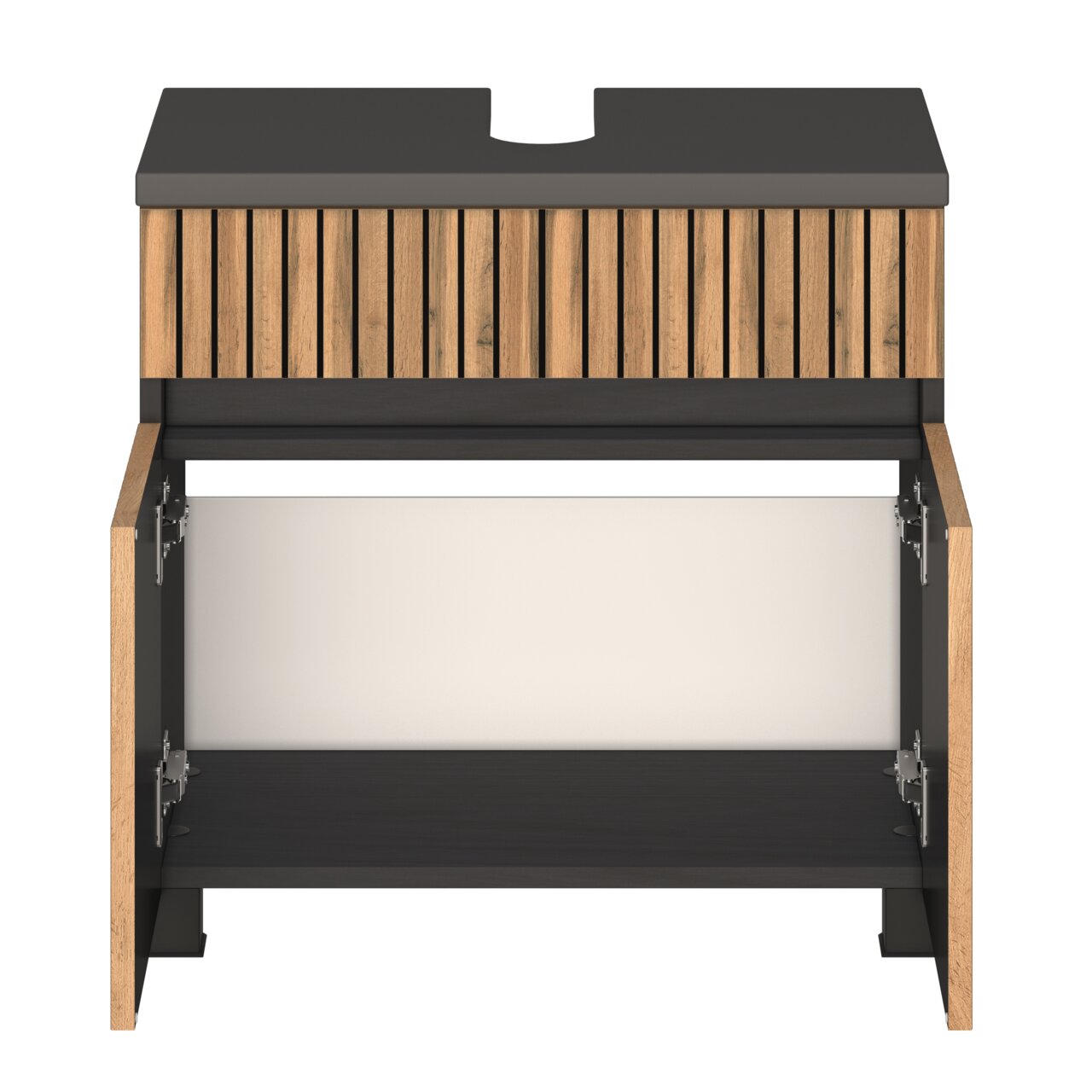 XORA Waschbeckenunterschrank HANOI Waschbeckenunterschrank aus Holz mit offenen Türen, Frontansicht