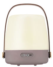 Frontansicht der kooduu LED-Lampe LITE-UP 2.0 mit grauem Sockel und Bedienelementen.